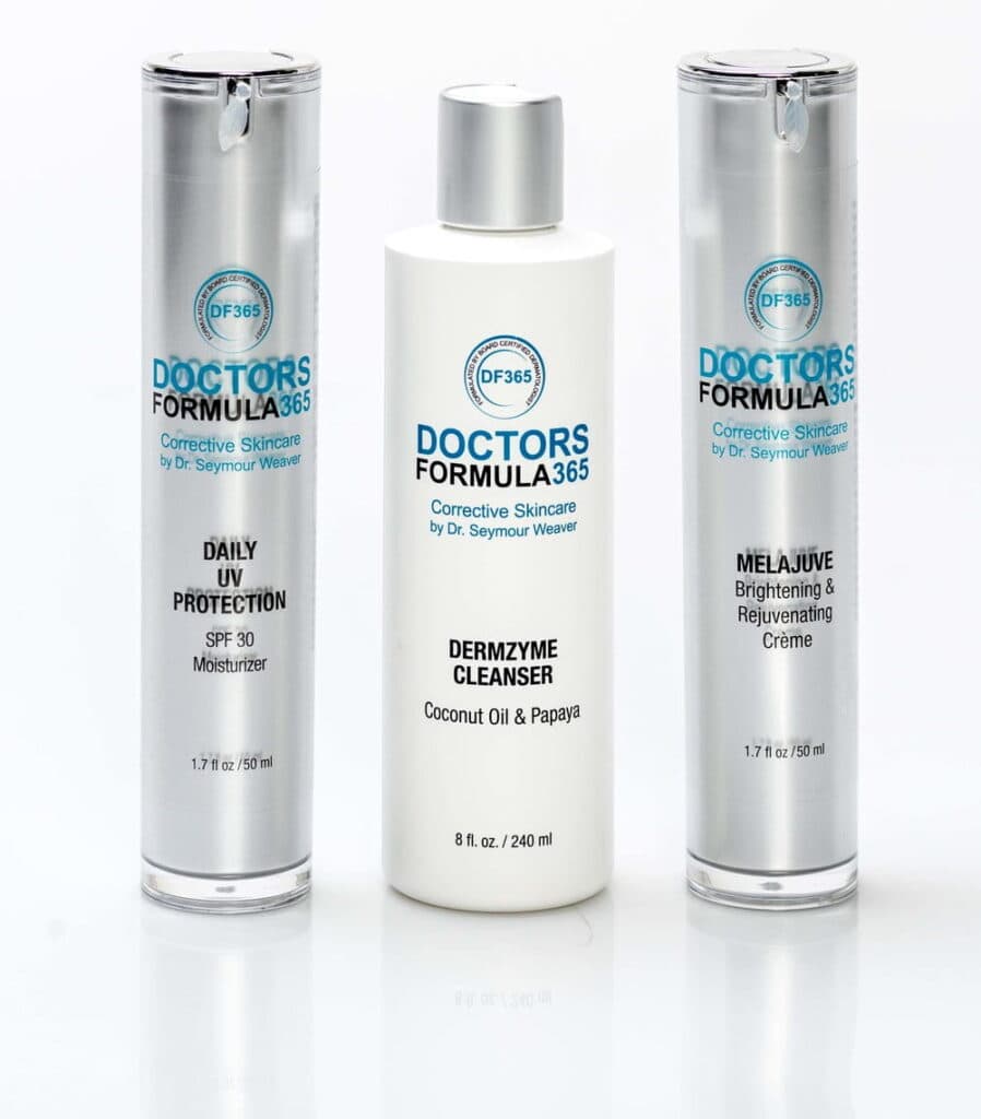 Set of three Doctors Formula 365 skincare products for daily protection and rejuvenation.