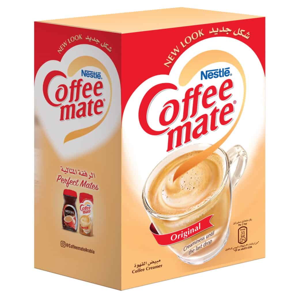 Nestlé Coffee Mate Original coffee creamer box with a cup of coffee.