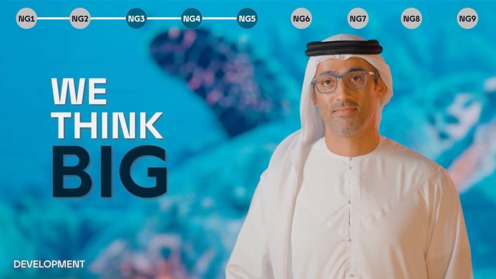 Businessman in traditional Middle Eastern attire with a digital background.